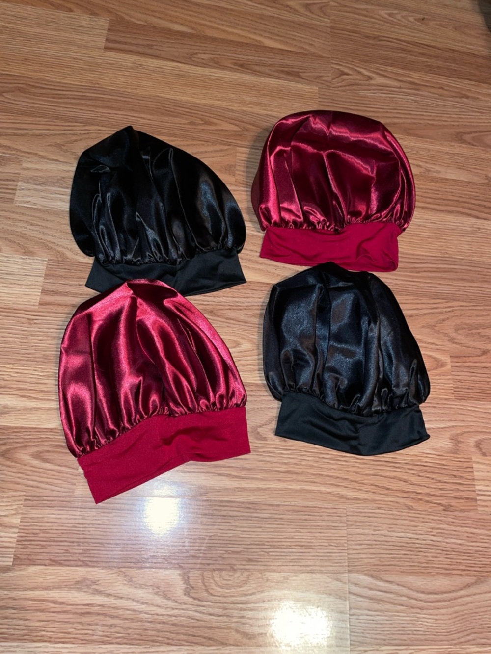 Satin Sleep Bonnets - Burgundy & Black (Set of 4)